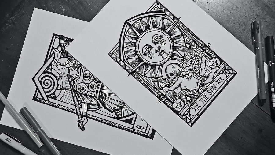 Strength and Hermit tarot card tattoo designs