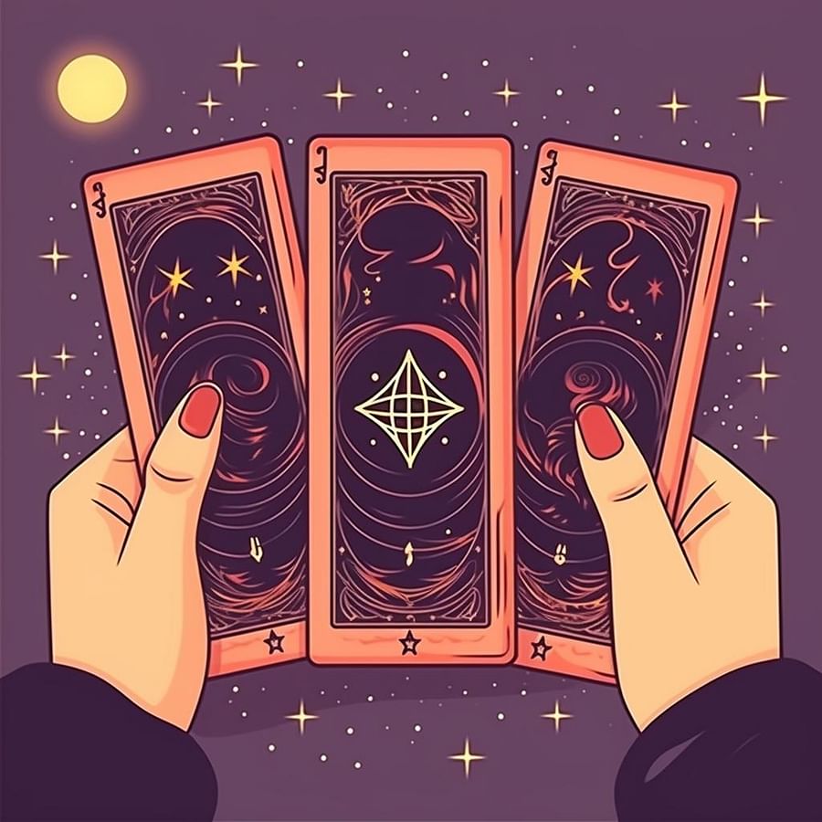 Hands shuffling a tarot deck and drawing three cards