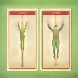 The Hanged Man card shown in both upright and reversed positions