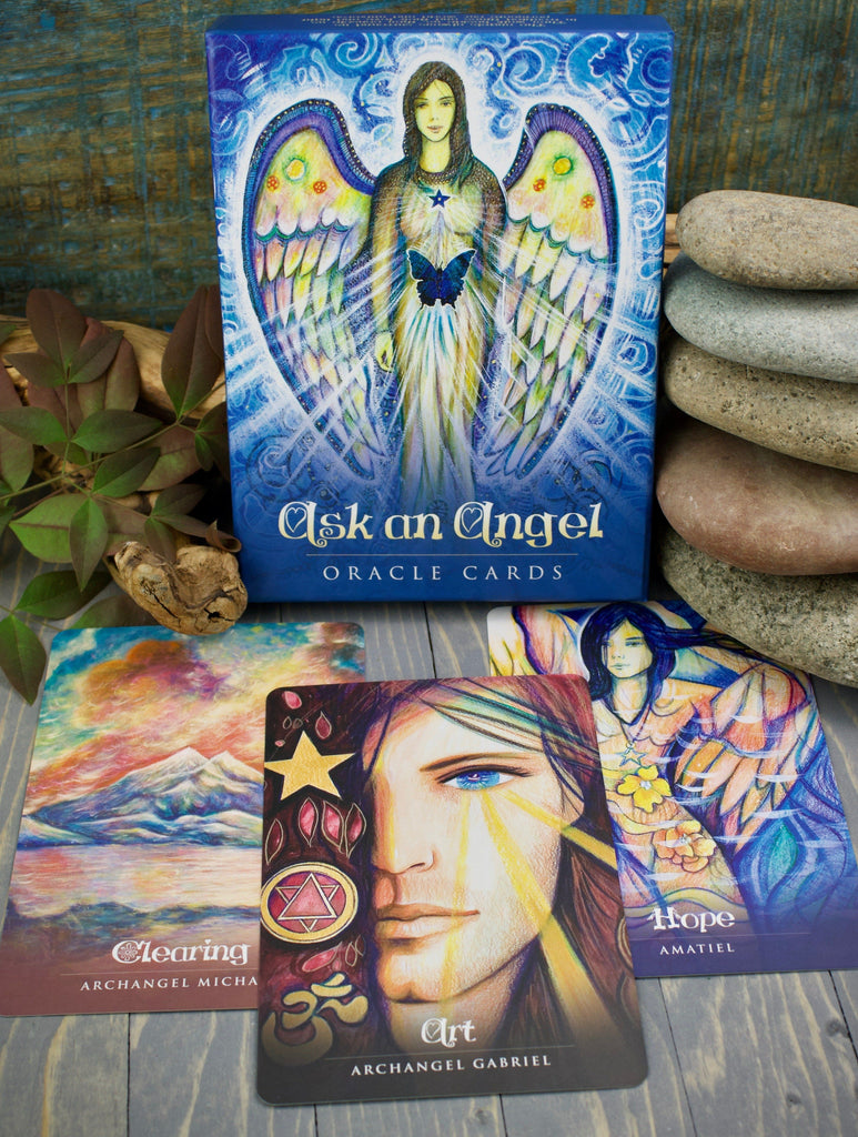 A variety of Angel divination cards spread out